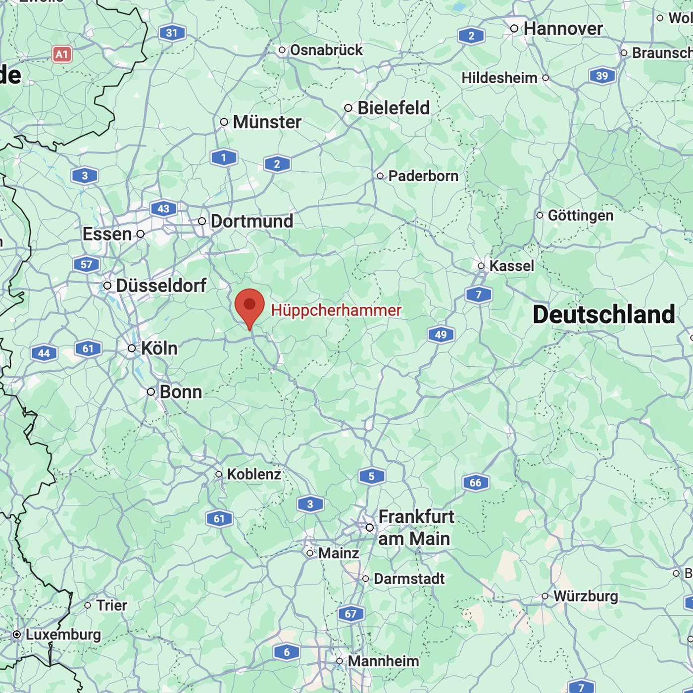 Lage des Gewerbeparks Hüppcherhammer in der Mitte Deutschlands